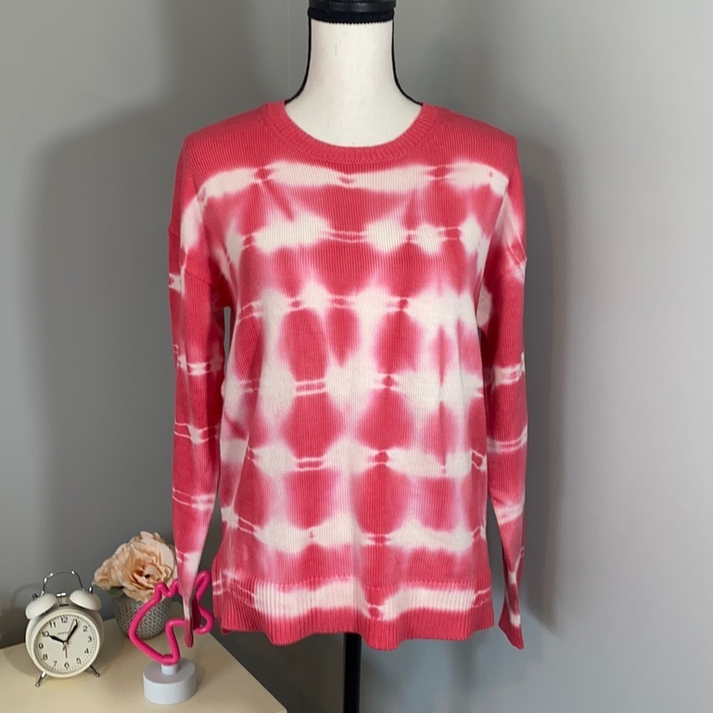 Design History Pink Horizontal Tie Dye Distressed Sweater NWT